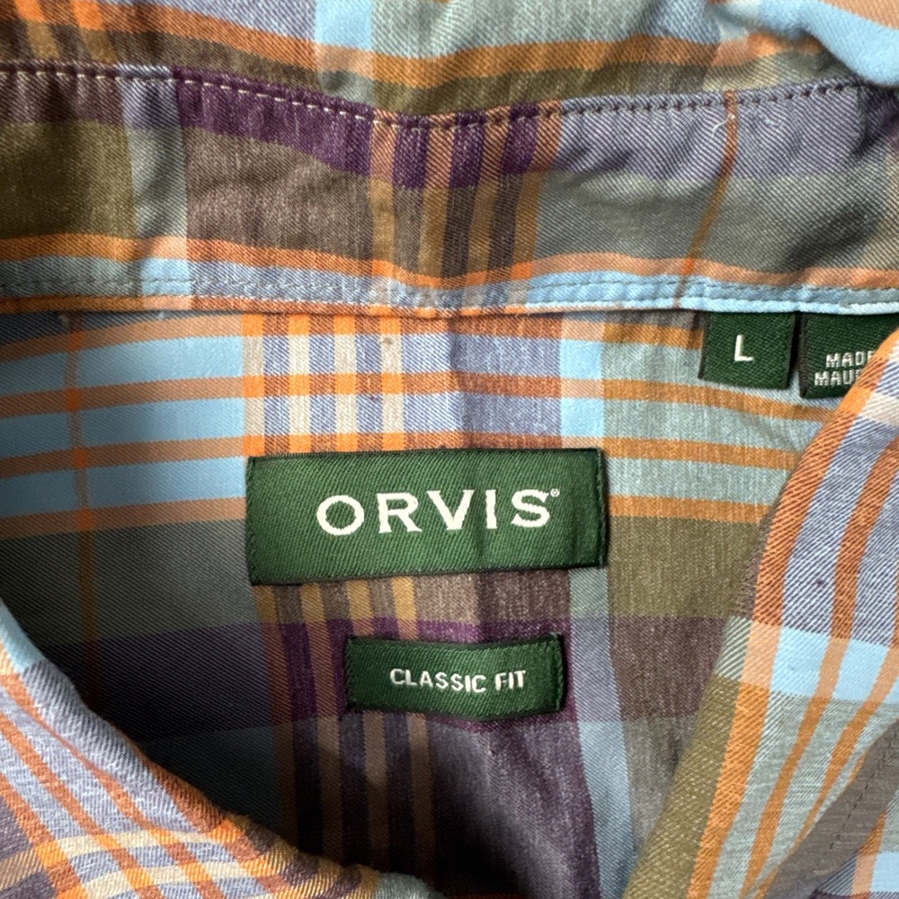Orvis Flannel Shirt Long Sleeve Light Weight Plaid Blue Classic Fit Men's Large - Picture 6 of 10